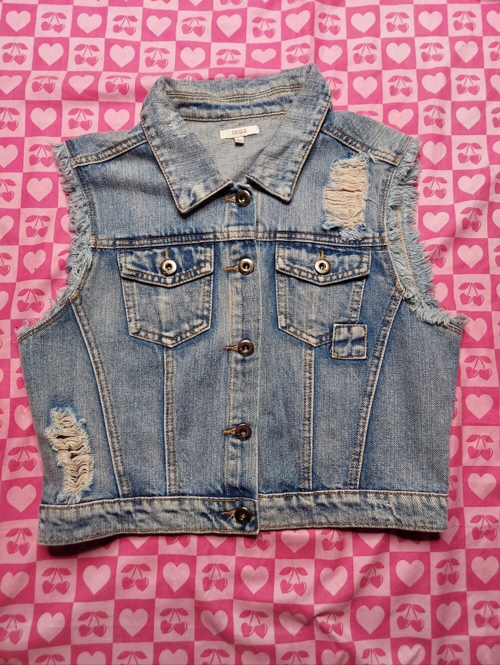 Ripped Blue Jean Punk Cut Off Vest